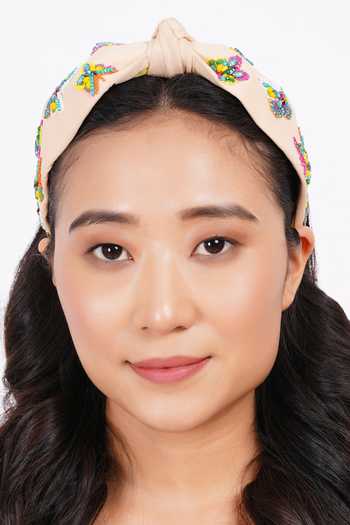 Buy_APT FOREVER_Beige Embroidery, Beads, Rhinestones, Crystals Flutterby Beaded Headband _at_Aza_Fashions