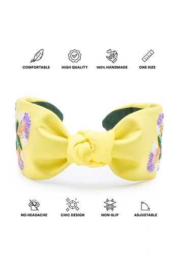 APT FOREVER_Yellow Embroidery, Sequins, Beads, Whimsical Posy Handmade Cotton Headband _Online_at_Aza_Fashions