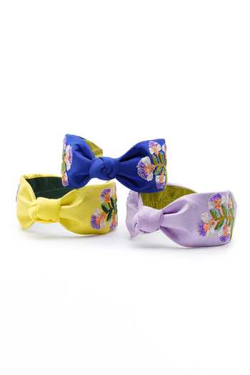 Buy_APT FOREVER_Yellow Embroidery, Sequins, Beads, Whimsical Posy Handmade Cotton Headband _Online_at_Aza_Fashions