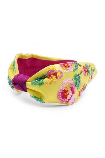 Buy_APT FOREVER_Yellow Embroidery, Sequins, Beads, Cascading Blossom Handmade Headband _Online_at_Aza_Fashions