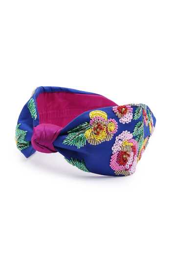 APT FOREVER_Navy Embroidery, Sequins, Beads, Rhinestones Cascading Blossom Beaded Headband _Online_at_Aza_Fashions