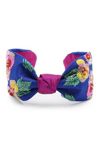 Shop_APT FOREVER_Navy Embroidery, Sequins, Beads, Rhinestones Cascading Blossom Beaded Headband _at_Aza_Fashions