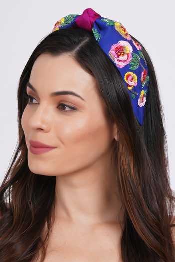 Buy_APT FOREVER_Navy Embroidery, Sequins, Beads, Rhinestones Cascading Blossom Beaded Headband _at_Aza_Fashions