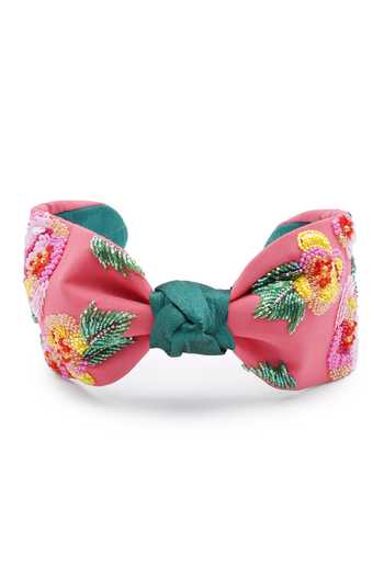 Shop_APT FOREVER_Red Embroidery, Sequins, Beads, Rhinestones Cascading Blossom Cotton Headband _at_Aza_Fashions