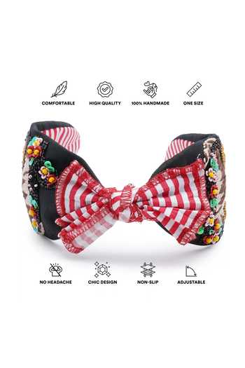 APT FOREVER_Black Sequins, Beads, Fabric Flowers Glam Girl Dramatic Handmade Headband _at_Aza_Fashions