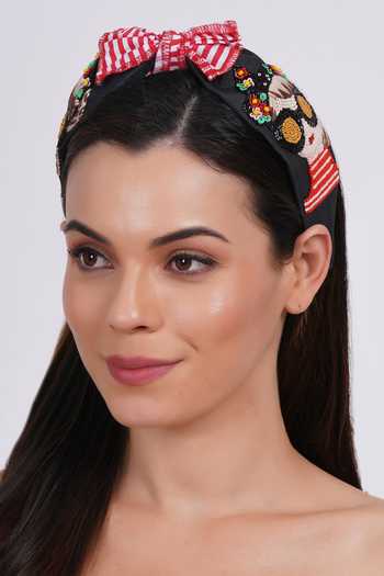Buy_APT FOREVER_Black Sequins, Beads, Fabric Flowers Glam Girl Dramatic Handmade Headband _at_Aza_Fashions