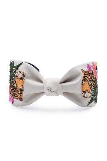 Shop_APT FOREVER_White Embroidery, Beads, Rhinestones Roaring Glam Feline Handmade Headband _at_Aza_Fashions