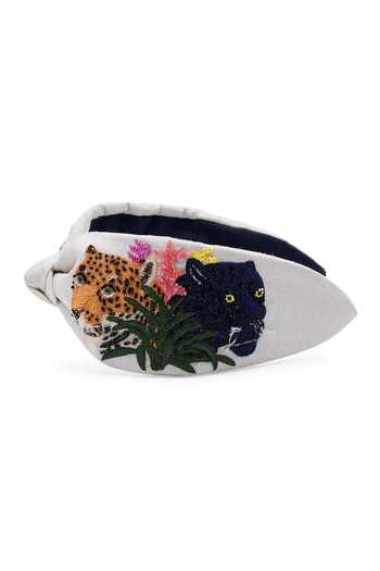Shop_APT FOREVER_White Embroidery, Beads, Rhinestones Roaring Glam Feline Handmade Headband _Online_at_Aza_Fashions
