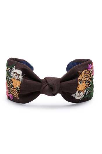 Shop_APT FOREVER_Brown Embroidery, Beads, Rhinestones Roaring Glam Feline Beaded Headband _at_Aza_Fashions