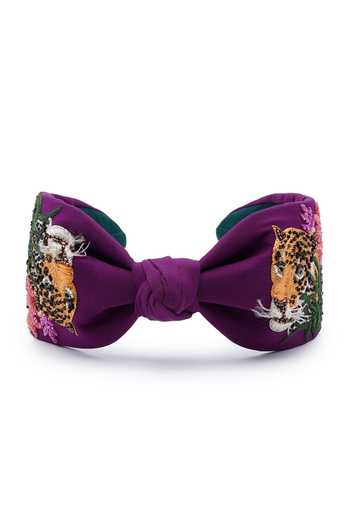 Shop_APT FOREVER_Purple Embroidery, Beads, Rhinestones Roaring Glam Feline Headband _at_Aza_Fashions
