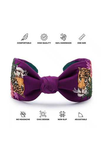 Shop_APT FOREVER_Purple Embroidery, Beads, Rhinestones Roaring Glam Feline Headband _Online_at_Aza_Fashions