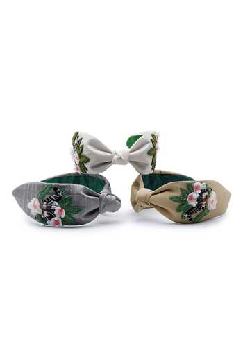 APT FOREVER_Grey Embroidery, Beads, Rhinestones Zen Mode Zebra Cotton Handmade Headband _Online_at_Aza_Fashions