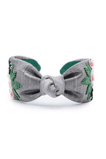 Shop_APT FOREVER_Grey Embroidery, Beads, Rhinestones Zen Mode Zebra Cotton Handmade Headband _at_Aza_Fashions