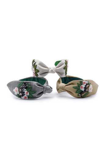 APT FOREVER_White Embroidery, Beads, Rhinestones, Fabric Zen Mode Zebra Beaded Headband _Online_at_Aza_Fashions