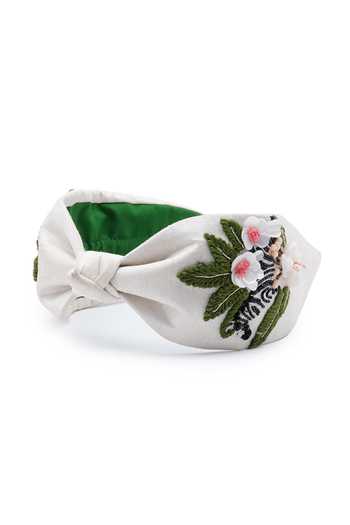 Buy_APT FOREVER_White Embroidery, Beads, Rhinestones, Fabric Zen Mode Zebra Beaded Headband _Online_at_Aza_Fashions