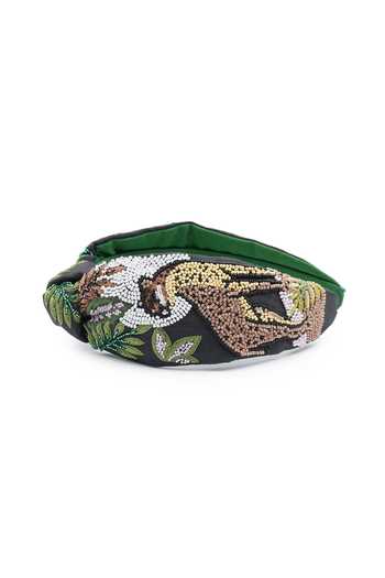 APT FOREVER_Black Embroidery, Beads, Rhinestones Spotted Stealth Leopard Headband _Online_at_Aza_Fashions