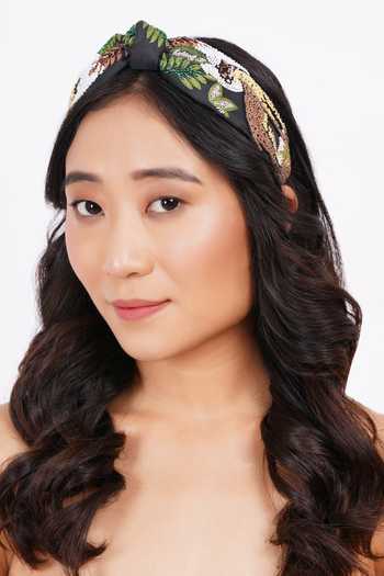 Buy_APT FOREVER_Black Embroidery, Beads, Rhinestones Spotted Stealth Leopard Headband _at_Aza_Fashions
