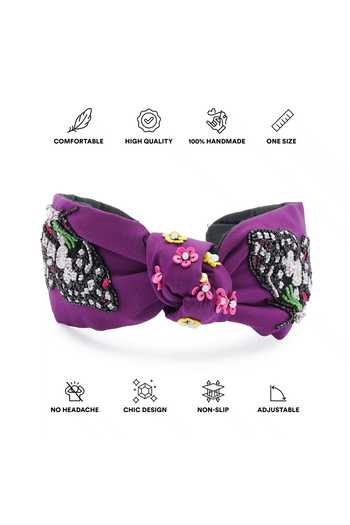 APT FOREVER_Purple Embroidery, Sequins, Beads, Enchanted Flutter Handmade Headband _at_Aza_Fashions
