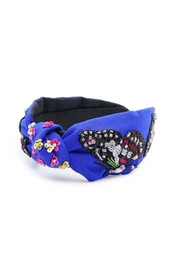 APT FOREVER_Navy Embroidery, Sequins, Beads, Rhinestones, Fabric Enchanted Flutter Headband _Online_at_Aza_Fashions