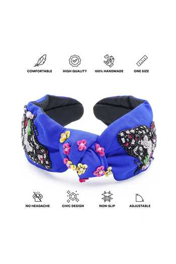 Shop_APT FOREVER_Navy Embroidery, Sequins, Beads, Rhinestones, Fabric Enchanted Flutter Headband _Online_at_Aza_Fashions