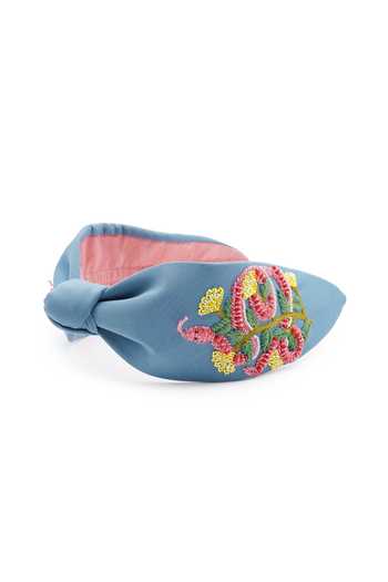 APT FOREVER_Blue Embroidery, Beads, Rhinestones Serpent Slink Handmade Headband _at_Aza_Fashions