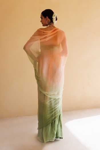 Shop_Geroo Jaipur_Green Chiffon Bandeau Neck Pre-draped Saree With Blouse _at_Aza_Fashions