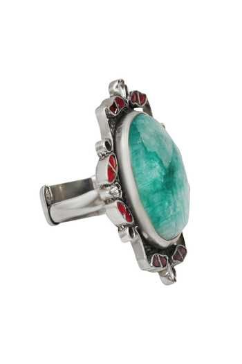 Shop_Sangeeta Boochra_Blue Stones Embellished Ring _at_Aza_Fashions