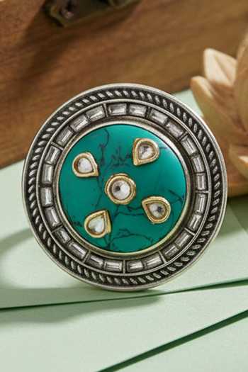 Buy_Sangeeta Boochra_Blue Stones, Crystals Turquoise Statement Silver Ring _at_Aza_Fashions
