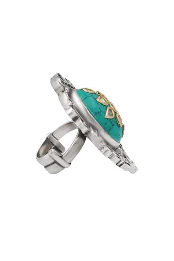 Shop_Sangeeta Boochra_Silver Plated Stones Handcrafted Kundan Embellished Ring _at_Aza_Fashions