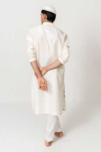 Shop_Wabi Sabi By Anshum-Ritesh_Ivory Cotton, Chanderi The Silent Hunt Hand Paint Kurta With Pant _at_Aza_Fashions