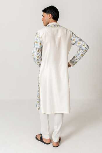 Shop_Wabi Sabi By Anshum-Ritesh_Ivory Cotton, Chanderi Willow Bloom Embroidered Kurta With Pant _at_Aza_Fashions