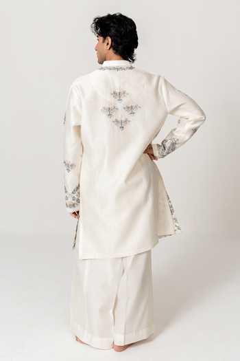 Shop_Wabi Sabi By Anshum-Ritesh_Ivory Chanderi Phool Jaali Embroidered Kurta With Pant _at_Aza_Fashions