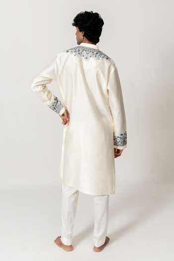 Shop_Wabi Sabi By Anshum-Ritesh_Ivory Cotton, Chanderi Pushp Bel Resham Embroidered Kurta Set _at_Aza_Fashions