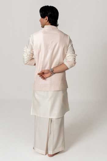 Shop_Wabi Sabi By Anshum-Ritesh_Pink Chanderi Embroidery Blush Vine Dori Bundi Kurta Set _at_Aza_Fashions