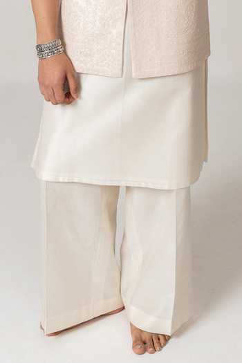 Wabi Sabi By Anshum-Ritesh_Pink Chanderi Embroidery Blush Vine Dori Bundi Kurta Set _Online_at_Aza_Fashions