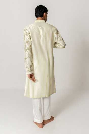 Shop_Wabi Sabi By Anshum-Ritesh_Green Cotton, Chanderi Dyed Floral Vine Embroidered Kurta Set _at_Aza_Fashions