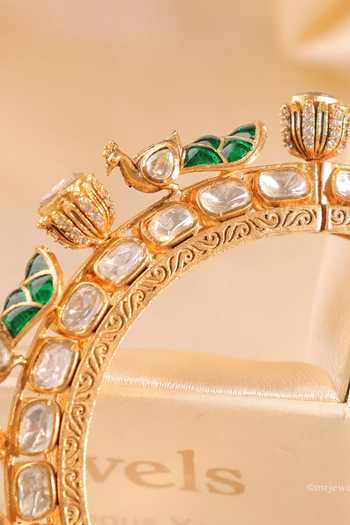 Shop_MRJEWELS_Green Moissanite Designer Peacock Bangle _at_Aza_Fashions