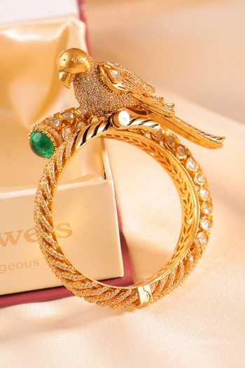Shop_MRJEWELS_Green Suhira Parrot Designer Mossanite Bangle _at_Aza_Fashions