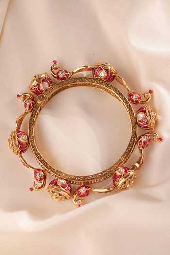 Shop_MRJEWELS_White Statement Beaded Peacock Bangle _at_Aza_Fashions