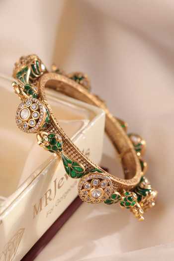 Shop_MRJEWELS_Green Statement Beaded Peacock Bangle _at_Aza_Fashions