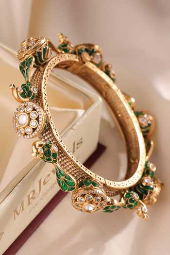 Buy_MRJEWELS_Green Statement Beaded Peacock Bangle _at_Aza_Fashions