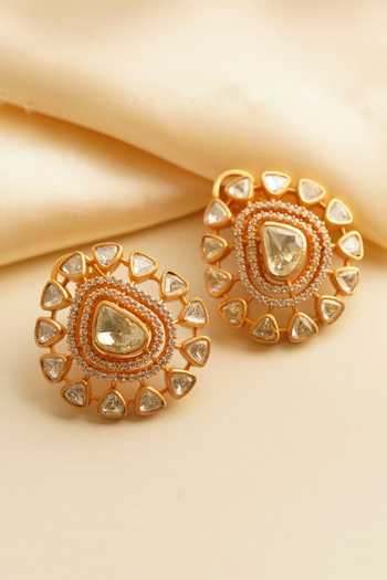 Buy_MRJEWELS_White Moissanite Polki Embellished Studs _at_Aza_Fashions