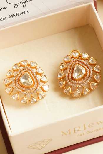 Shop_MRJEWELS_White Moissanite Polki Embellished Studs _at_Aza_Fashions