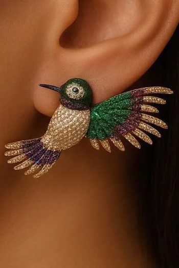 Buy_MRJEWELS_Green Bird Flyway Earrings _at_Aza_Fashions