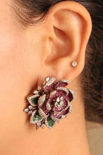 Buy_MRJEWELS_Green Imitation Diamond Embellished Studs _at_Aza_Fashions