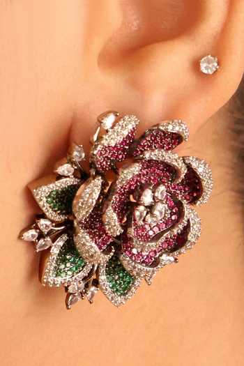 Shop_MRJEWELS_Green Imitation Diamond Embellished Studs _at_Aza_Fashions