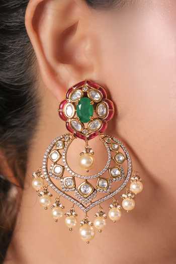 Shop_MRJEWELS_White Gulabi Meenakari Kundan Chandbalis _at_Aza_Fashions