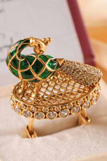 Shop_MRJEWELS_Green Mayurvika Navratna Kundan Embellished Ring _at_Aza_Fashions