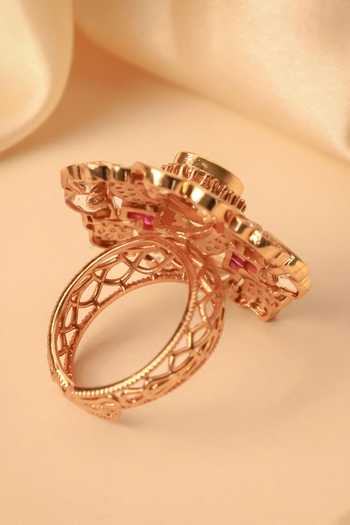 Shop_MRJEWELS_Green Emerald Polki Embellished Ring _at_Aza_Fashions
