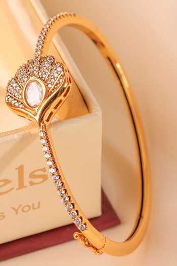 Shop_MRJEWELS_Gold Plated Celestia Embellished Bangle _at_Aza_Fashions
